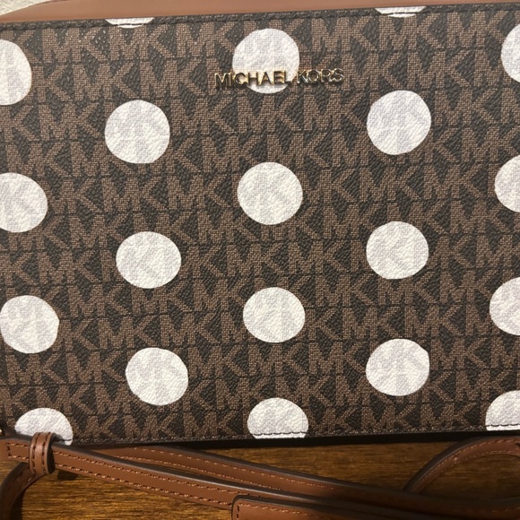 Michael Kors Polka Dot Crossbody Bag in Brown and White - Picture 2 of 10